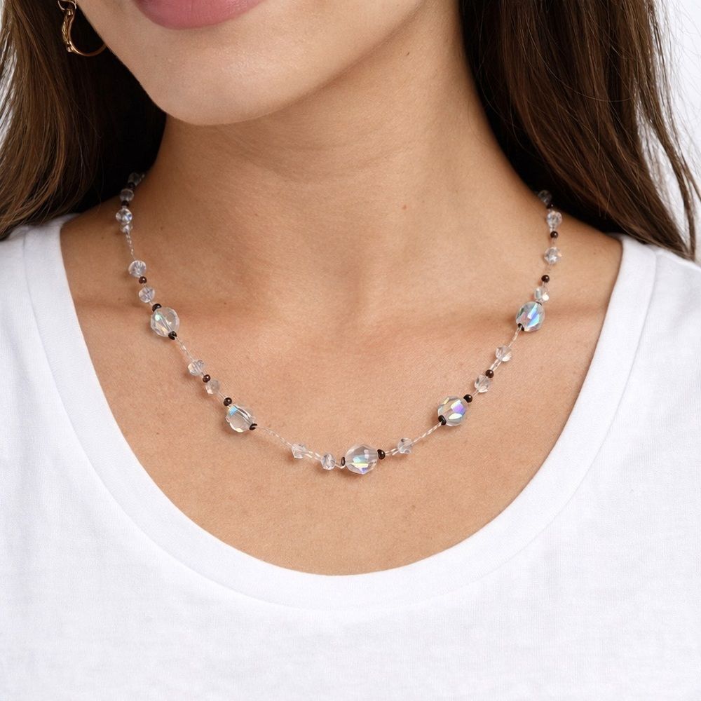 Glass Rhinestone Crystal Choker Princess Silver Wire Necklace